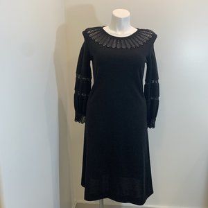 1960 Vintage Crocheted Detail Black Dress